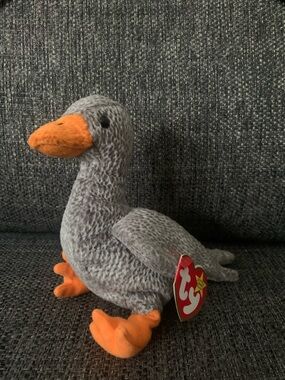 Ty Gray & Orange Duck Plush Small Pet Toy